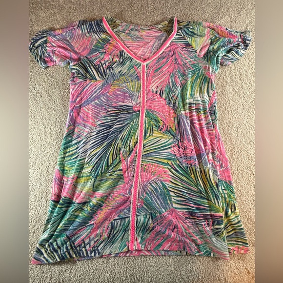 Lilly Pulitzer Women's Short Sleeve Swimsuit Cover Up‎ Dress Breaded Trim - Picture 1 of 6